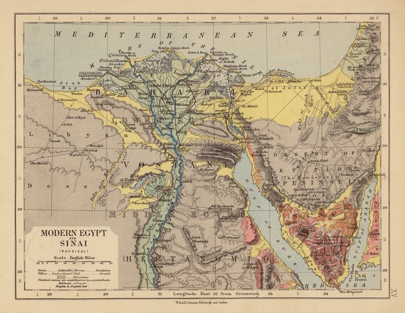 Det moderne Egypten og Sinai (farvelitografi) af English School