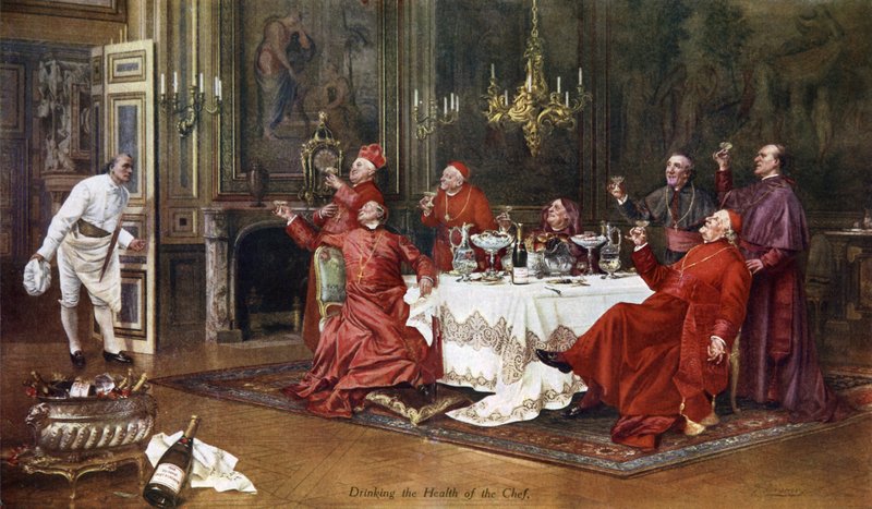 Moet et Chandon, at drikke kokkens sundhed (farve litho) af English School