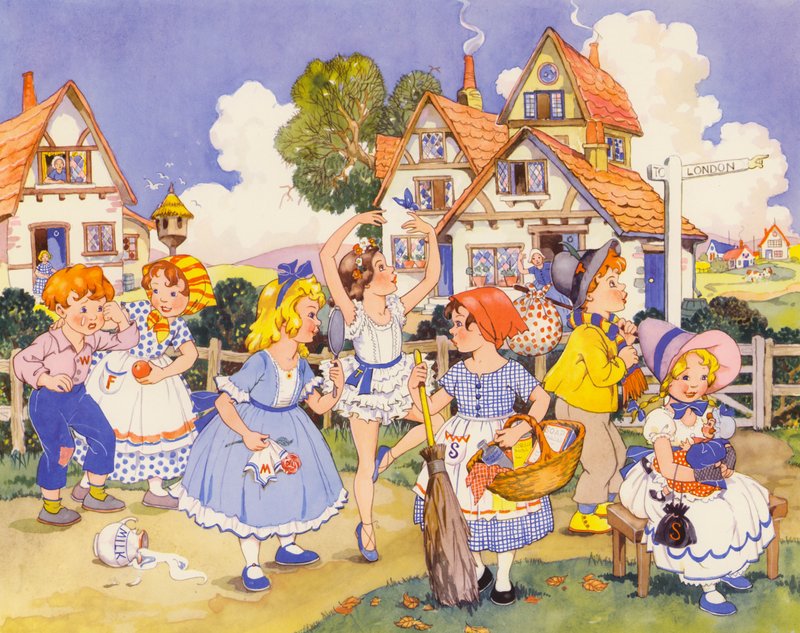 Mandagens barn er smukt i ansigtet (farvelitografi) af English School