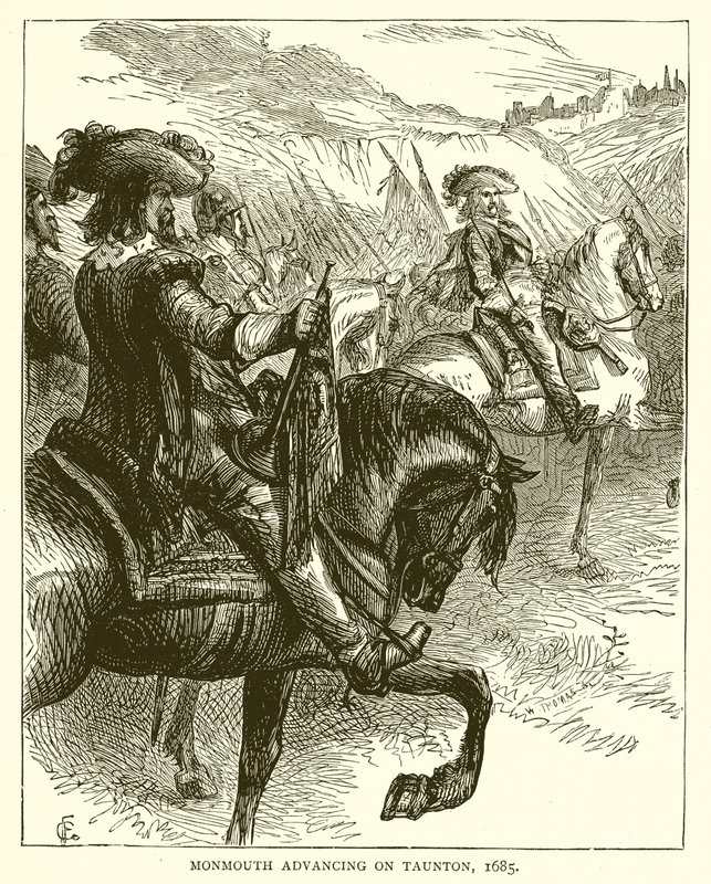 Monmouth rykker frem på Taunton, 1685 af English School