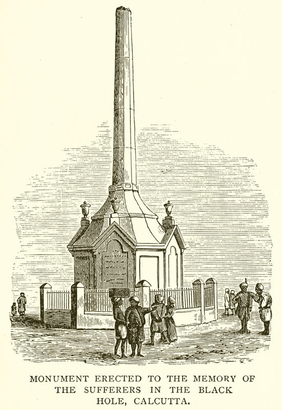 Monument rejst til minde om de lidende i det sorte hul, Calcutta af English School