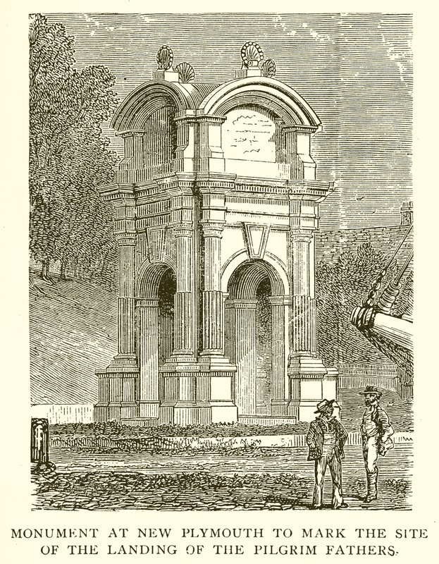 Monument i New Plymouth for at markere stedet for pilgrimsfædrenes landgang af English School