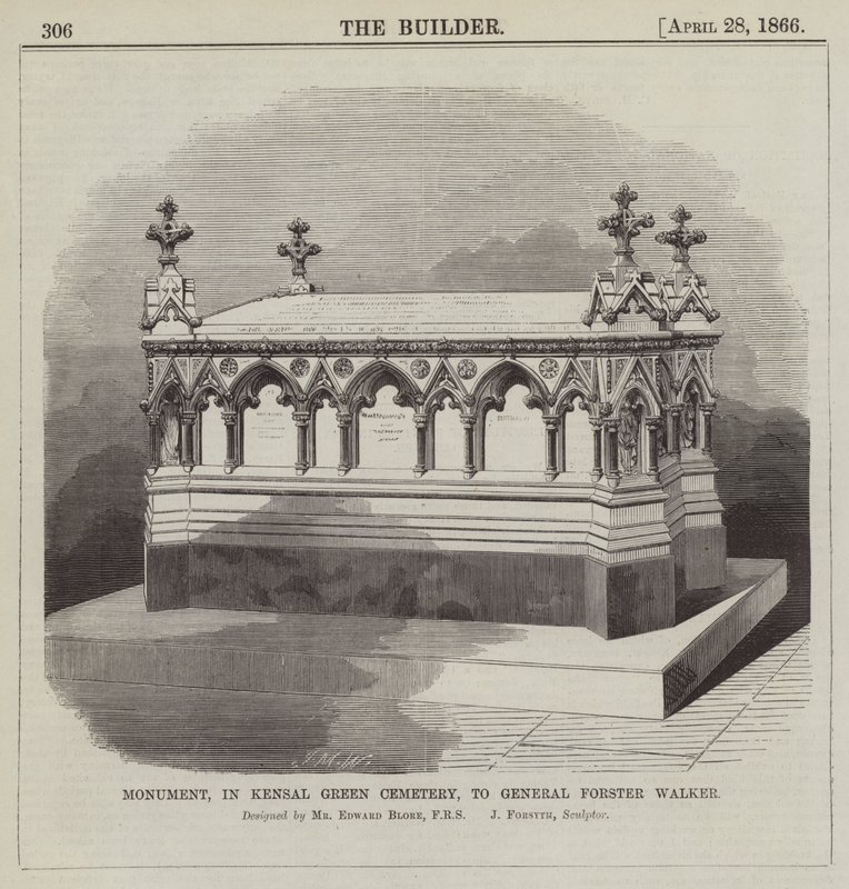 Monument, på Kensal Green Cemetery, til General Forster Walker, designet af Mr Edward Blore, FRS … (gravering) af English School