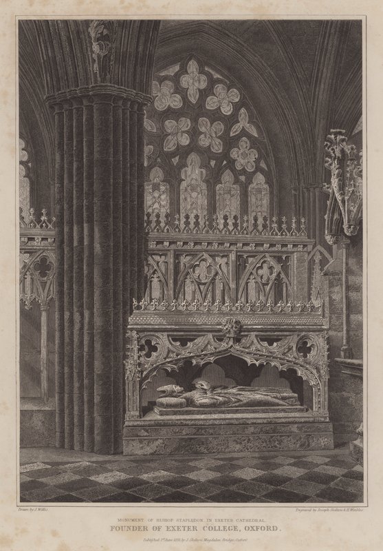 Monument af biskop Stapledon, grundlægger af Exeter College, Oxford, i Exeter Cathedral (gravering) af English School