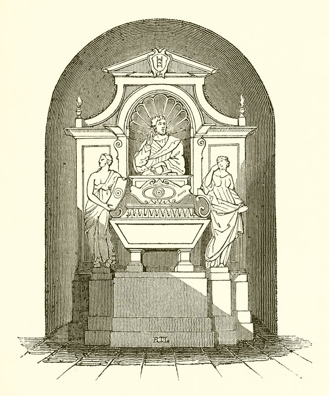 Galileos monument i Santa Croce-kirken i Firenze af English School