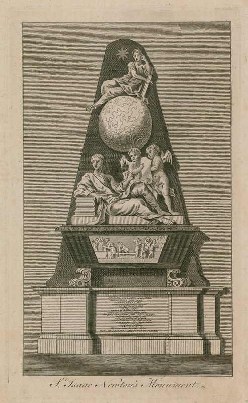 Monument for Sir Isaac Newton i Westminster Abbey af English School