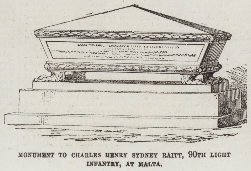 Monument til Charles Henry Sydney Raitt, 90th Light Infantry, på Malta (gravering) af English School