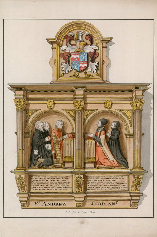 Monument til Sir Andrew Judd, sherif og borgmester, i St Helens Bishopsgate, London af English School