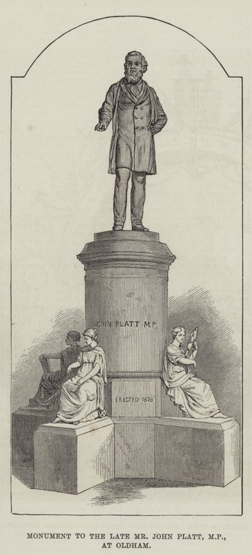 Monument til afdøde John Platt, MP, ved Oldham (gravering) af English School