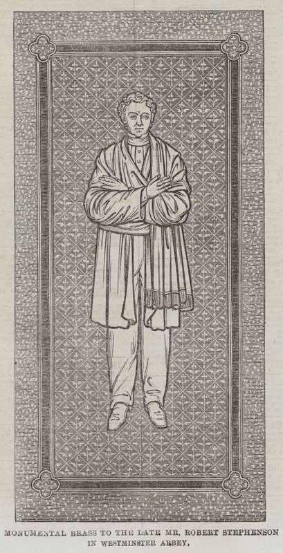 Monumental messing til afdøde hr. Robert Stephenson i Westminster Abbey (gravering) af English School