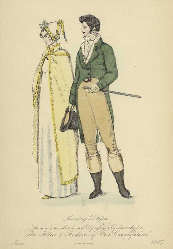 Morgenkjole til damer og herrer (farvet gravering) af English School