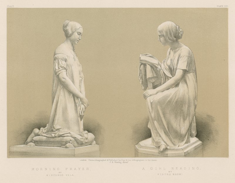 Morgenbøn af Vincenzo Vela; En pige, der læser af Pietro Magni af English School