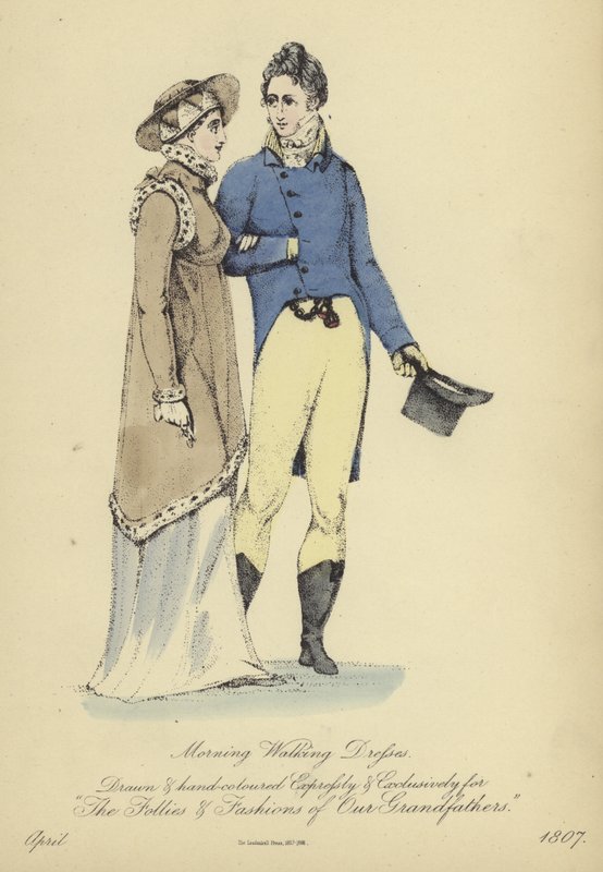 Morgengåtekjole til damer og herrer (farvet gravering) af English School
