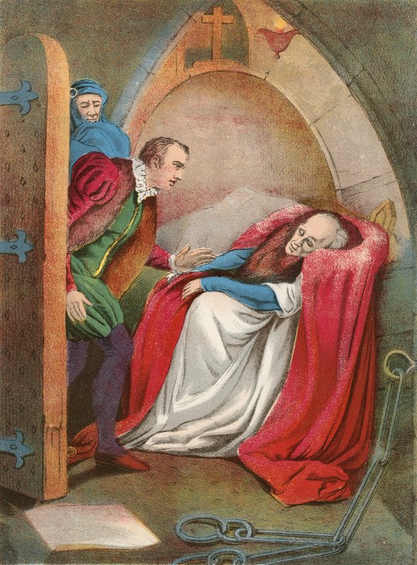 Mortimer i en stol. Jailor og Richard Plantagenet af English School