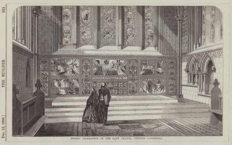 Mosaikdekoration i Lady Chapel, Chester Cathedral (gravering) af English School