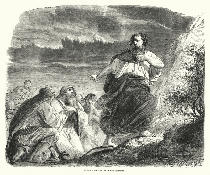 Moses og de halvfjerds ældste (gravering) af English School