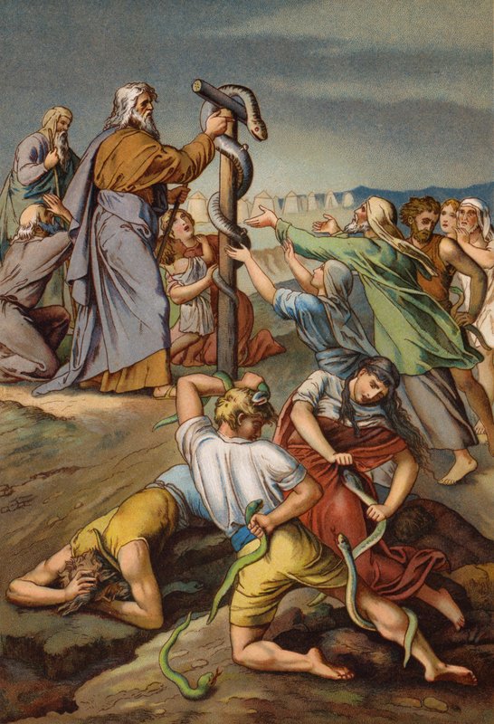Moses og den kobberslange (chromolitho) af English School