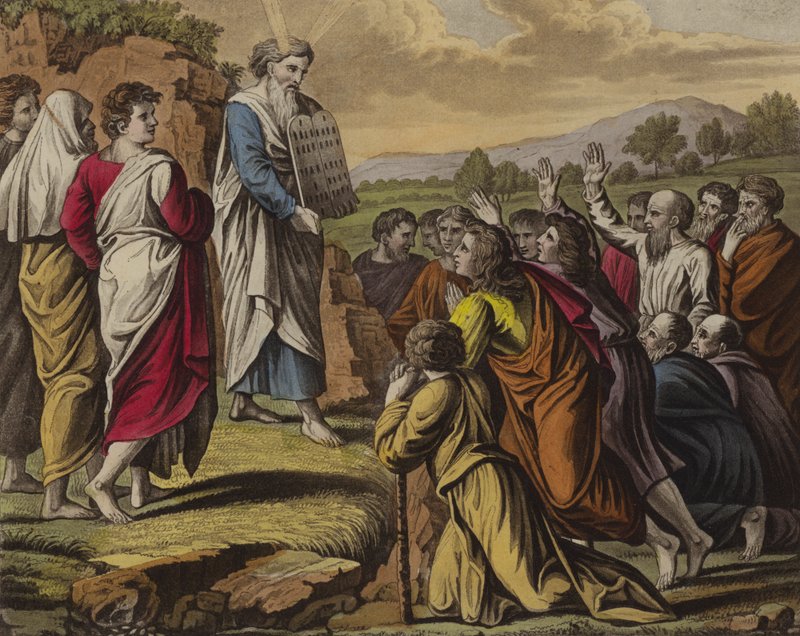 Moses leverer de ti bud (farve litho) af English School