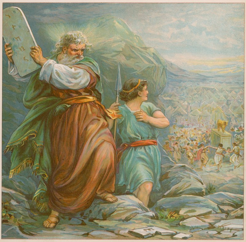 Moses holder en af tavlerne med de ti bud af English School
