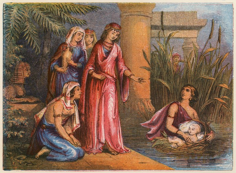 Moses i sivskoven (farvelitografi) af English School