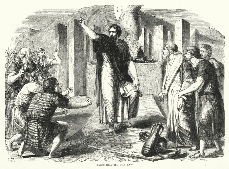 Moses reciterer loven (indgravering) af English School