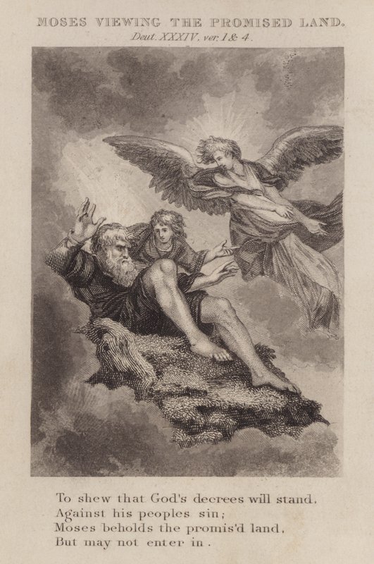 Moses ser på det forjættede land, Femte Mosebog XXXIV, ver 1 og 4 (gravering) af English School