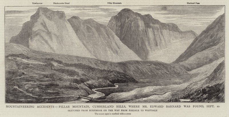 Bjergbestigningsulykker, Pillar Mountain, Cumberland Hills, hvor Edward Barnard blev fundet af English School