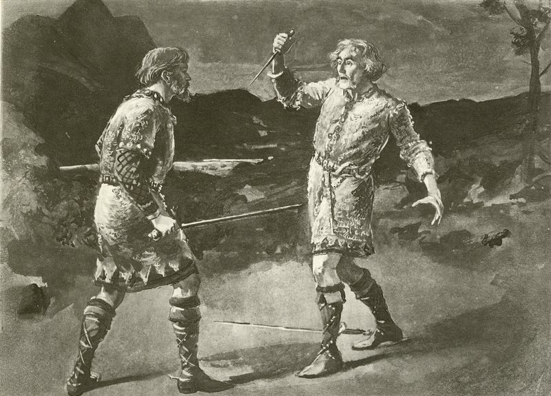 Alexander som Macduff og Mr Irving som Macbeth (dybtryk) af English School