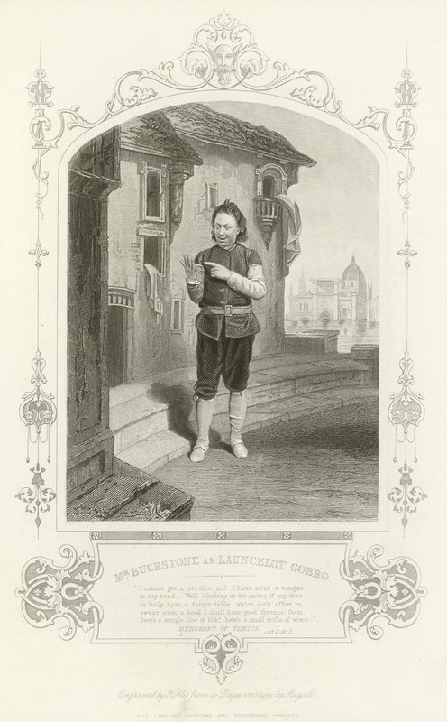 Mr Buckstone som Launcelot Gobbo, The Merchant of Venice af English School