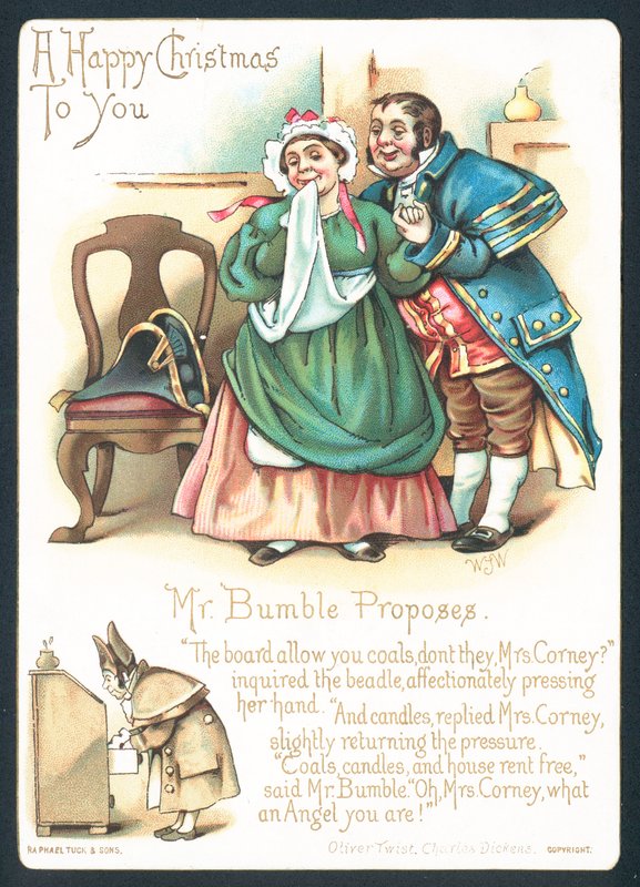 Hr. Bumble og fru Corney, julekort af English School