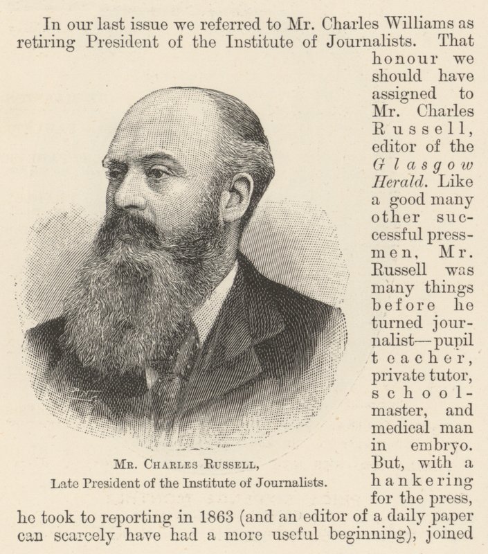 Charles Russell, afdøde præsident for Institute of Journalists (gravering) af English School