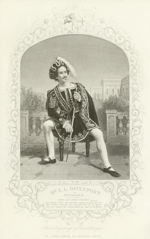Mr E L Davenport som Benedick, Much Ado About Nothing, Act II, scene iii af English School