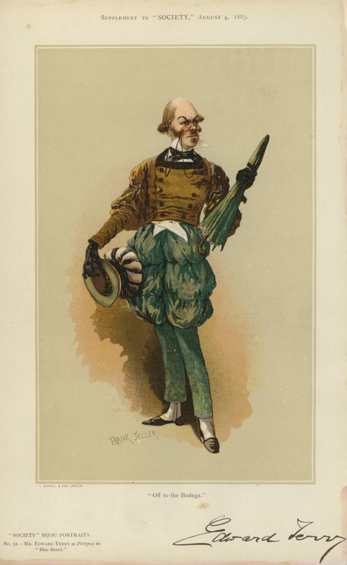 Edward Terry, som Petitpois i blåt skæg (farve litho) af English School
