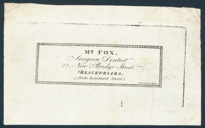 Mr. Fox, kirurg tandlæge, fagkort af English School