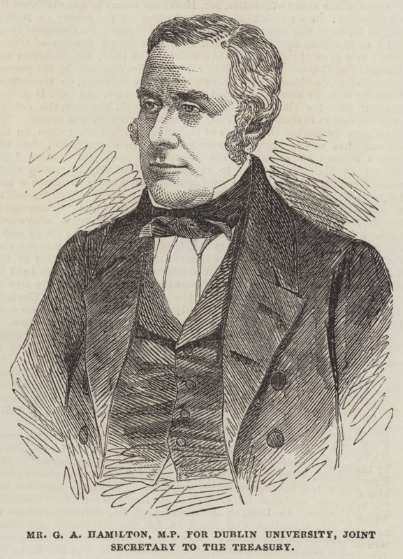 GA Hamilton, MP for Dublin University, fælles sekretær for finansministeriet (gravering) af English School