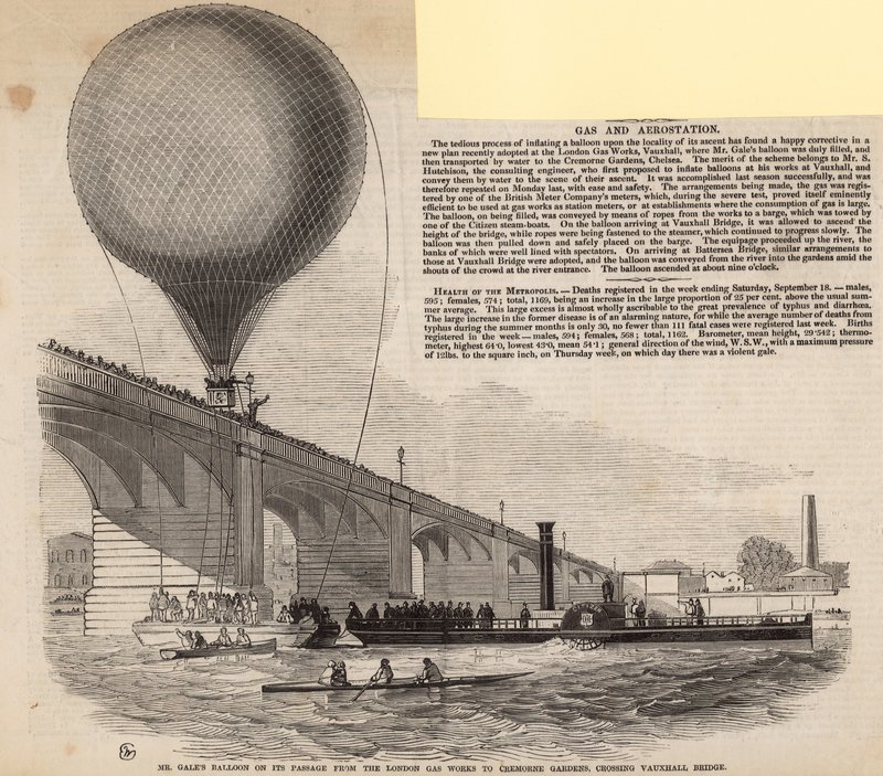 Mr Gales ballon på sin passage fra London Gas Works til Cremorne Gardens af English School
