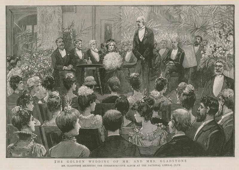 Mr. Gladstone modtager mindealbummet i National Liberal Club af English School