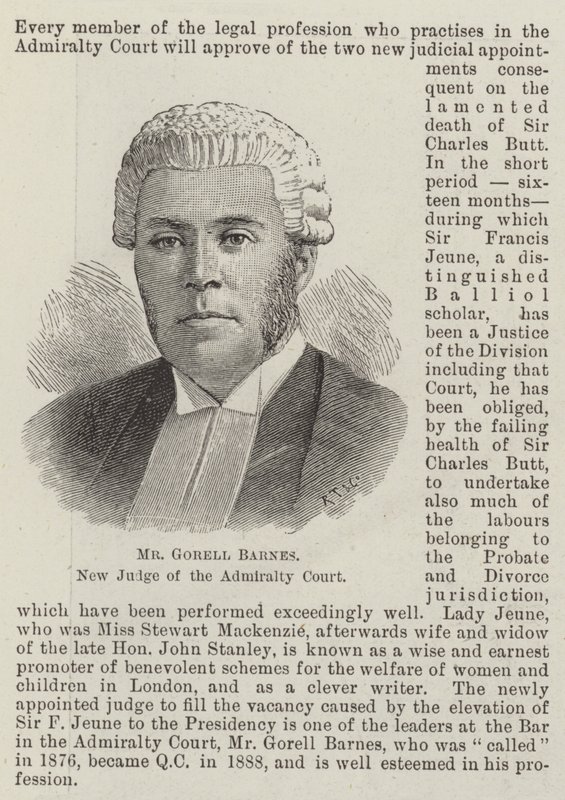 Gorell Barnes, ny dommer ved Admiralitetsdomstolen (gravering) af English School