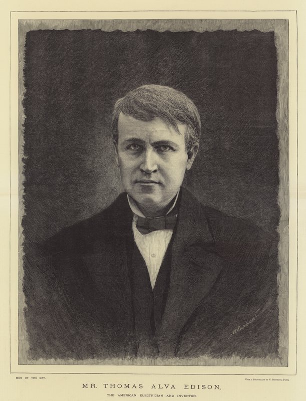 Thomas Alva Edison, den amerikanske elektriker og opfinder (gravering) af English School