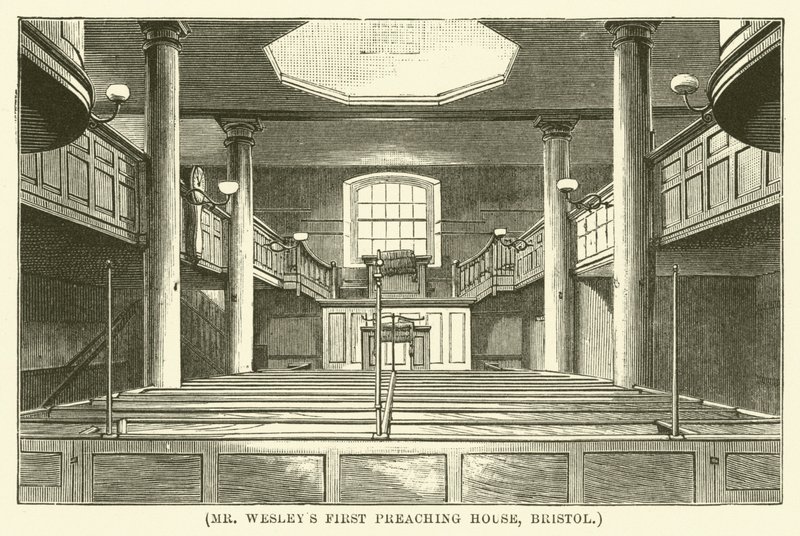 Wesleys første prædikanthus, Bristol (kobberstik) af English School