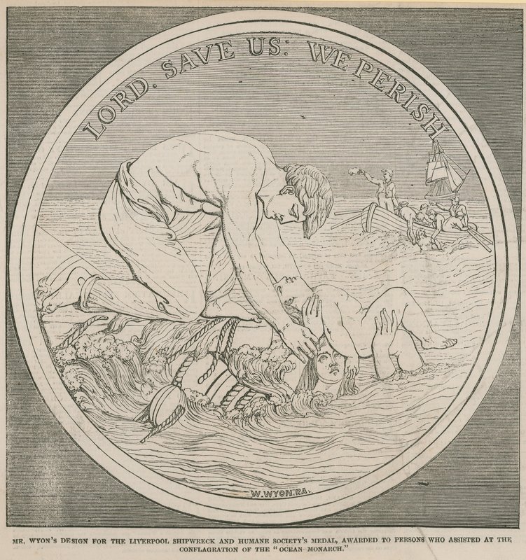 Mr. Lyons design til Liverpool Shipwreck and Humane Societies Medal af English School
