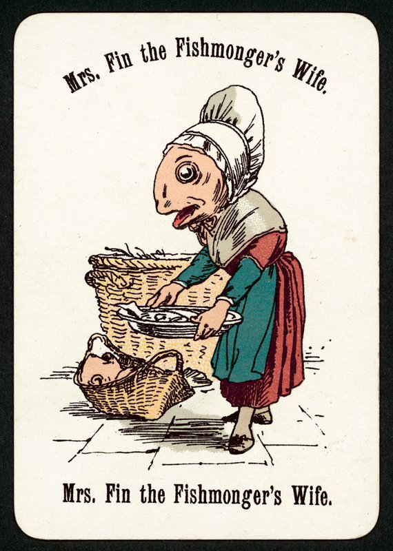 Fru Fin Fiskehandlerens Hustru (farve litho) af English School