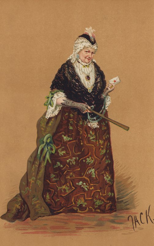 Mrs Stirling, som Mrs Malaprop, i Comedy of The Rivals. (color litho) af English School