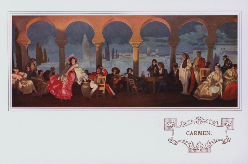 Vægmalerier i Peter Robinsons restaurant: Carmen (farvelitografi) af English School