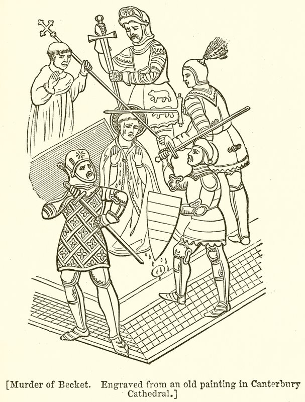 Mordet på Becket. Indgraveret fra et gammelt maleri i Canterbury Cathedral af English School