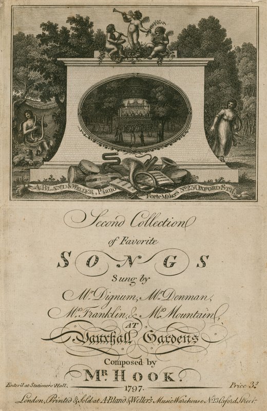 Musikmusik, der samler yndlingssange sunget i Vauxhall Gardens, London, komponeret af Mr Hook af English School