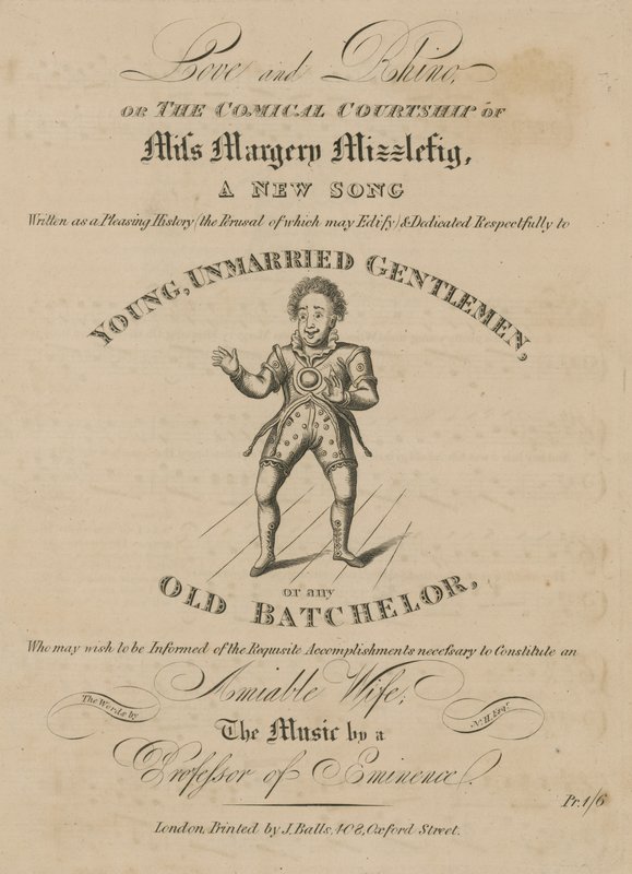 Musikalsk partitur til Love and Rhino eller The Comical Courtship of Miss Margery Mizzlefig af English School