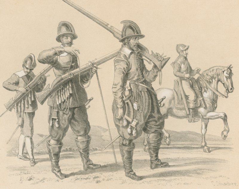Musketerer eller Fusiliers og kavaleri, omkring 1650 af English School