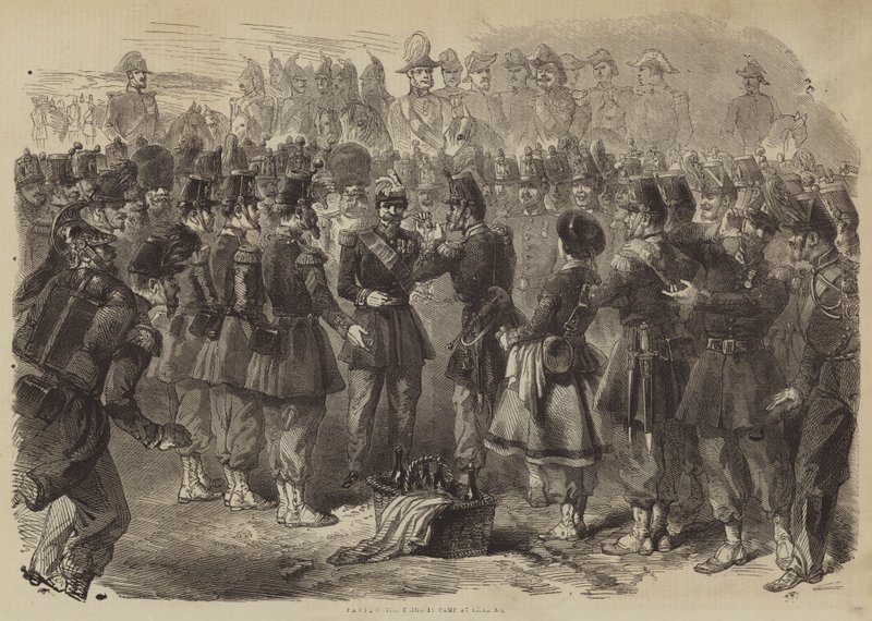 Napoleon den tredje i lejren ved Chalons (gravering) af English School