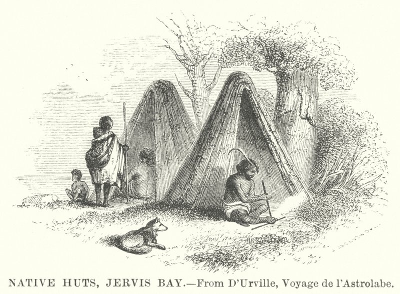 Indfødte hytter, Jervis Bay (kobberstik) af English School